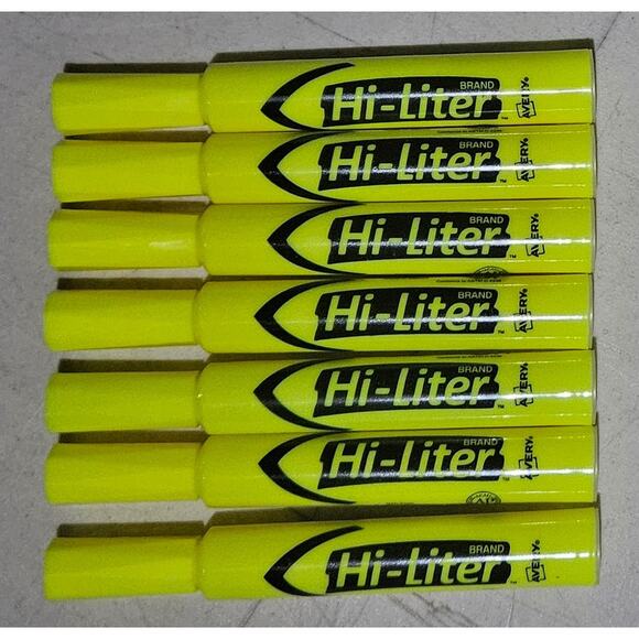 LOT 7 Avery Hi-Liter Desk Style Highlighter Fluorescent Yellow Nontoxic 24001 - Picture 2 of 3